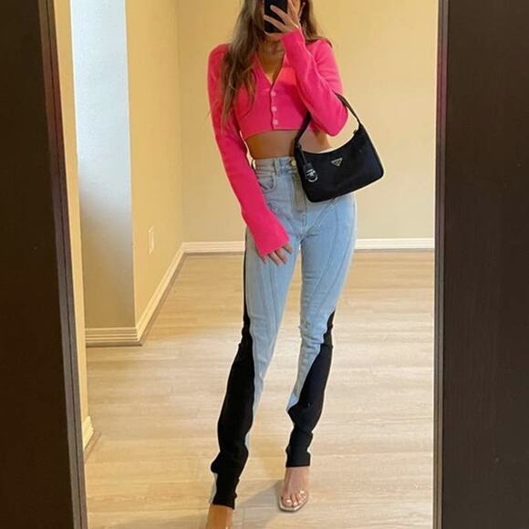 Helmut Lang Essential Crop Button Front Cardigan Sweater Neon Pink-S - Picture 2 of 10